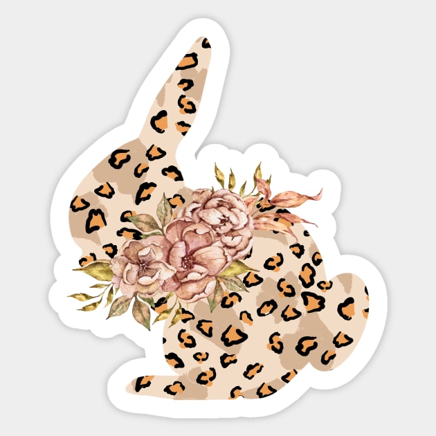 Cute leopard floral boho bunny silhouette illustratio Sticker by tiana geo